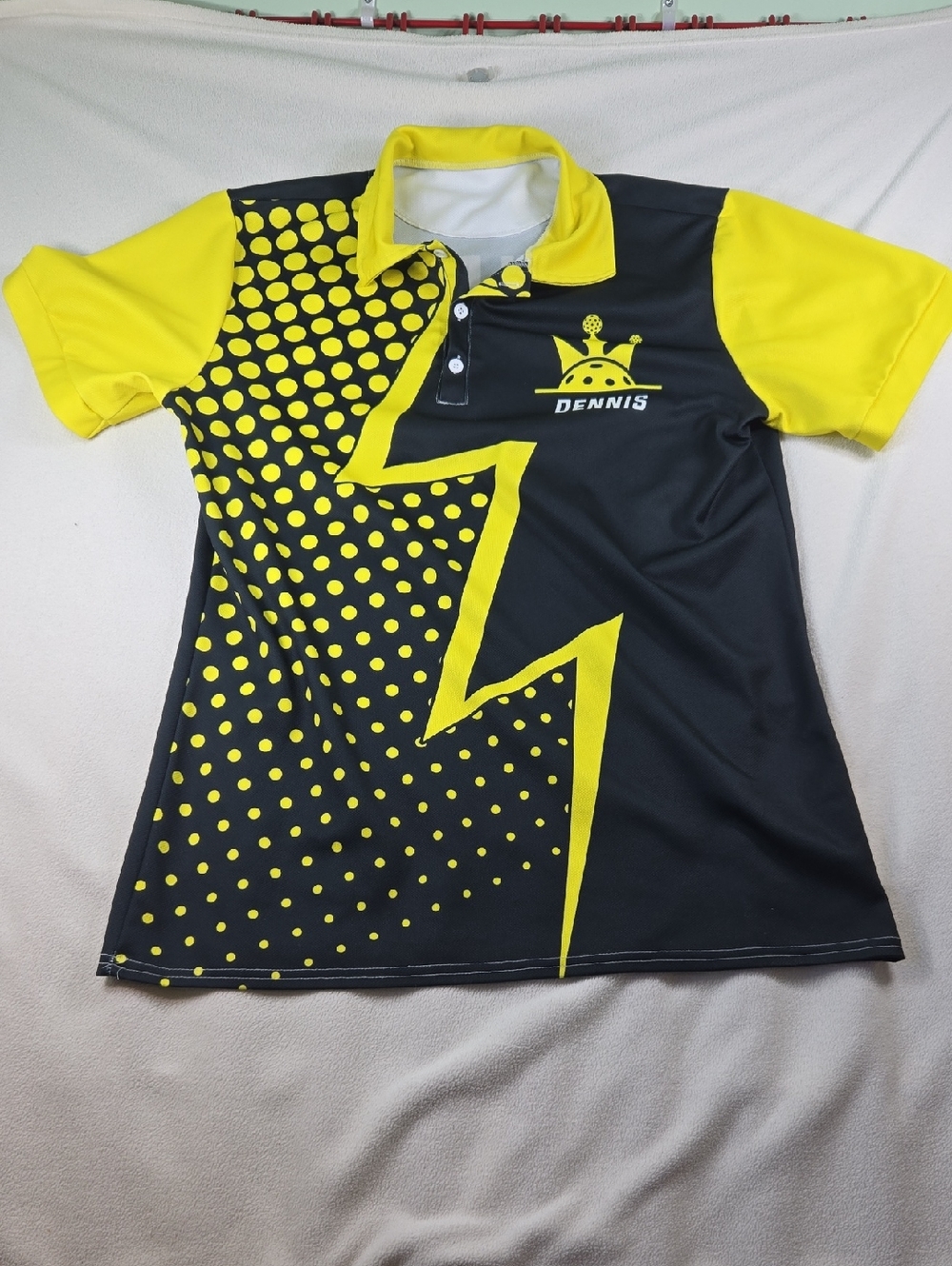 Pickleball Yellow & Black Lightning Dot Polo Dennis Shirt